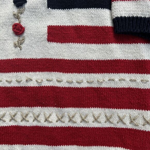 Vintage Y2K 90s Cottagecore Patchwork Sweater 4th Of July Knit Sz 1X - Picture 4 of 5